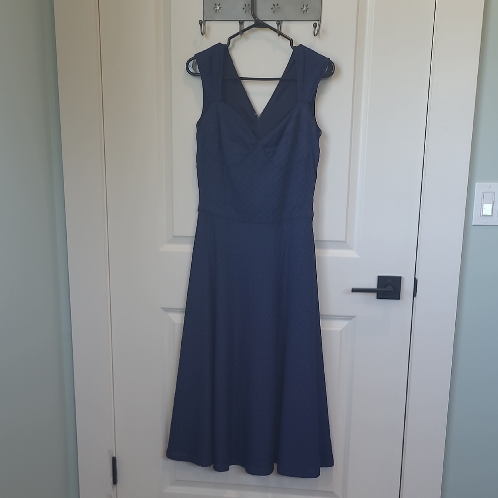 Bettie Page Navy Blue Cocktail Midi Dress